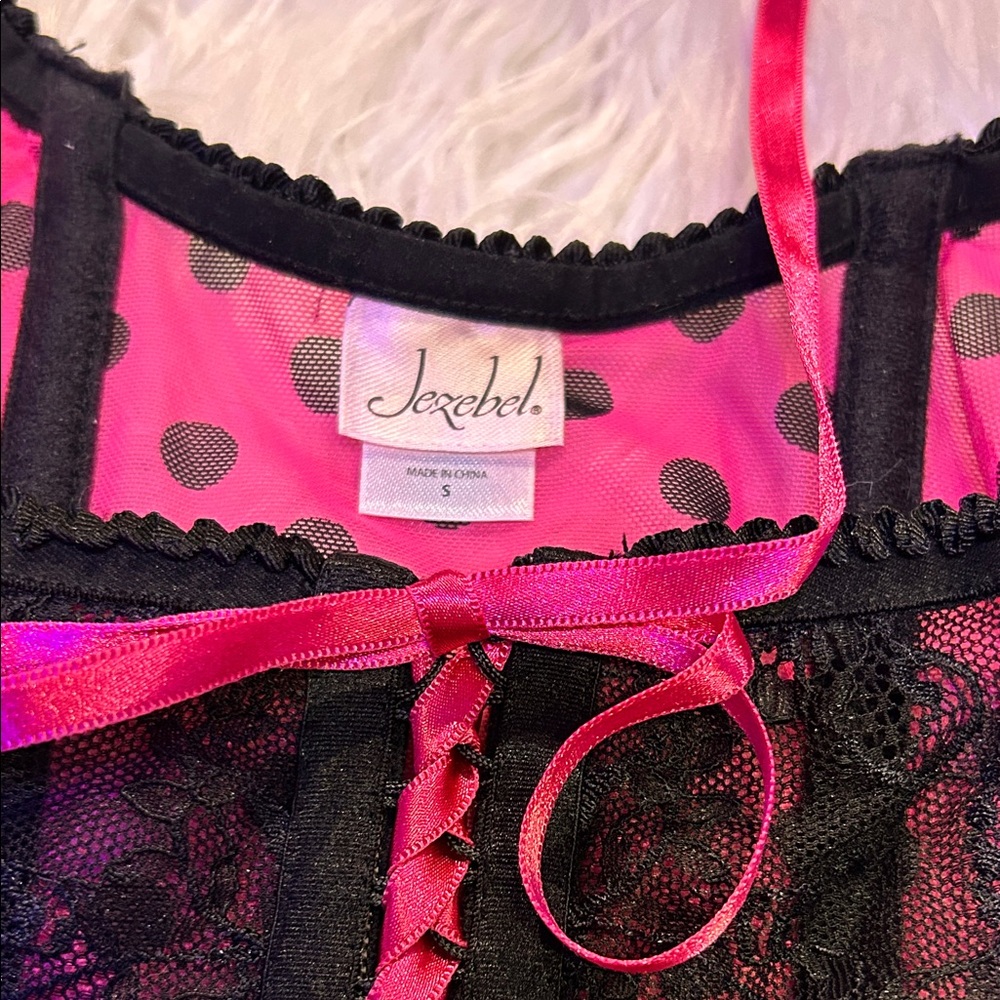 Jezebel Pink and Black Polka Dot Chemise - Picture 2 of 4